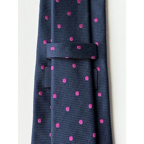 CHARLES TYRWHITT Men's 100% Silk Necktie Designer Navy Blue Pink Polka Dots EUC - Picture 7 of 9